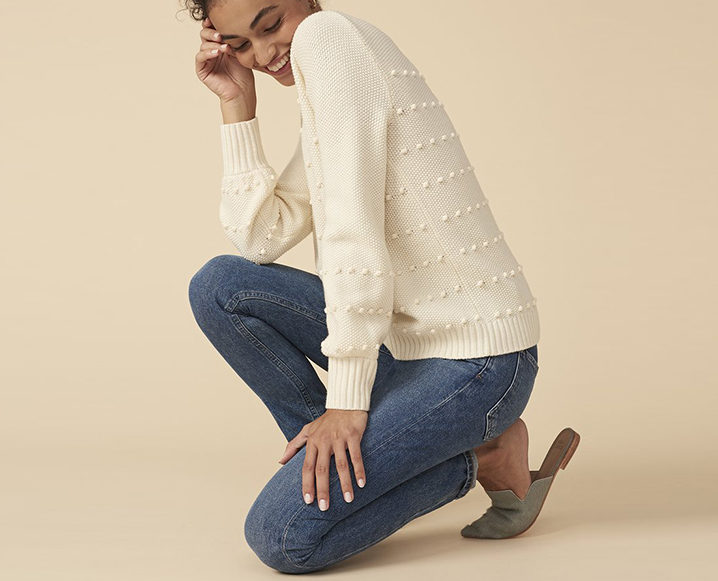 white knit sustainable sweaters