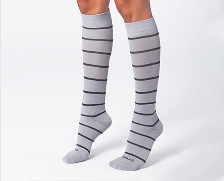 grey and white stripped socks