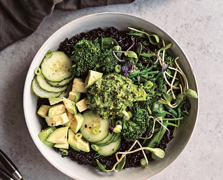 GREEN GODDESS BLACK RICE BOWLS WITH CHIMICHURRI PESTO