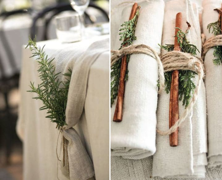 eco tablesettings linen and cinnamon sticks