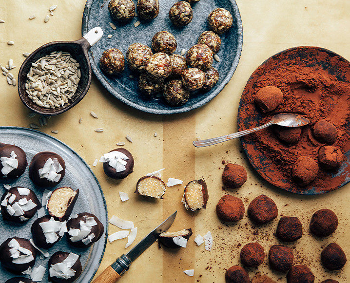 plate with healthy holiday cookies truffles